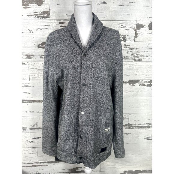 ROOTS CANADA Snap Front Marled Cardigan Gray Sz L EUC - Picture 1 of 5